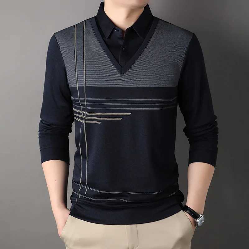 Spring and autumn striped print Fe two-piece mens clothing long Sve casual loose bottom shirt chic top W241106