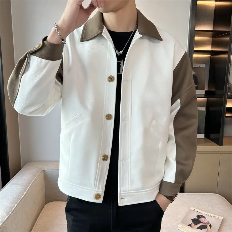Pi Shuai Jacket Mens Highend Sense Explosive Street Retro Color Blocked Workwear Trend 2024 Spring and Autumn Lapel Top 241105