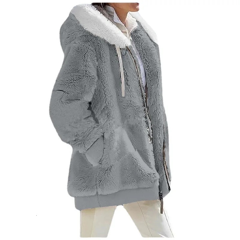 Winter Fashion Womens Coat Casual Hooded Zipper Ladies Clothes Cashmere Autumn Women Fleece Jacket Solid Color Ladies Coats 241106
