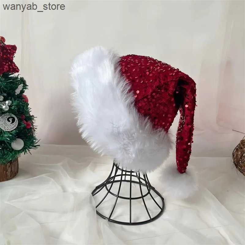 Wide Brim Hats Bucket Hats Colorful atmosphere hat Christmas Sequin Hat for Adults Solid Color Sparkle Santa Cap Party Christmas Home Decor 31*47cm L2
