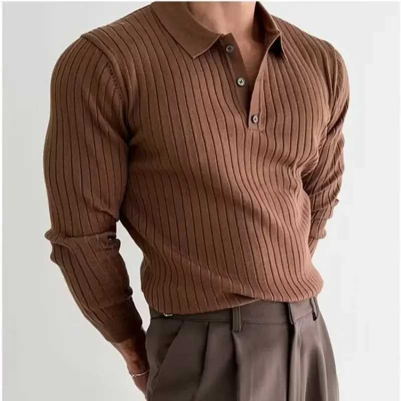 Mens autumn new long Sve knitted top youth fashion casual clothing loose button down sweater W241106