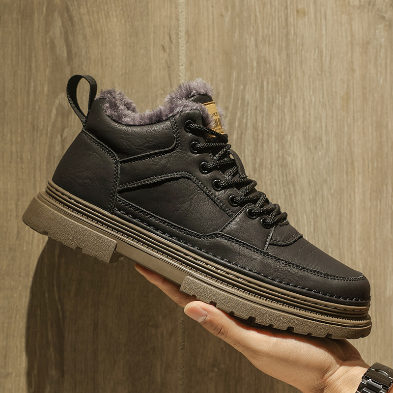2025 Classic Men's Winter Designer Casual Leather Men's Fur Plush Snow Warm Outdoor Ankle Boots Men's New Club Men's Shoes