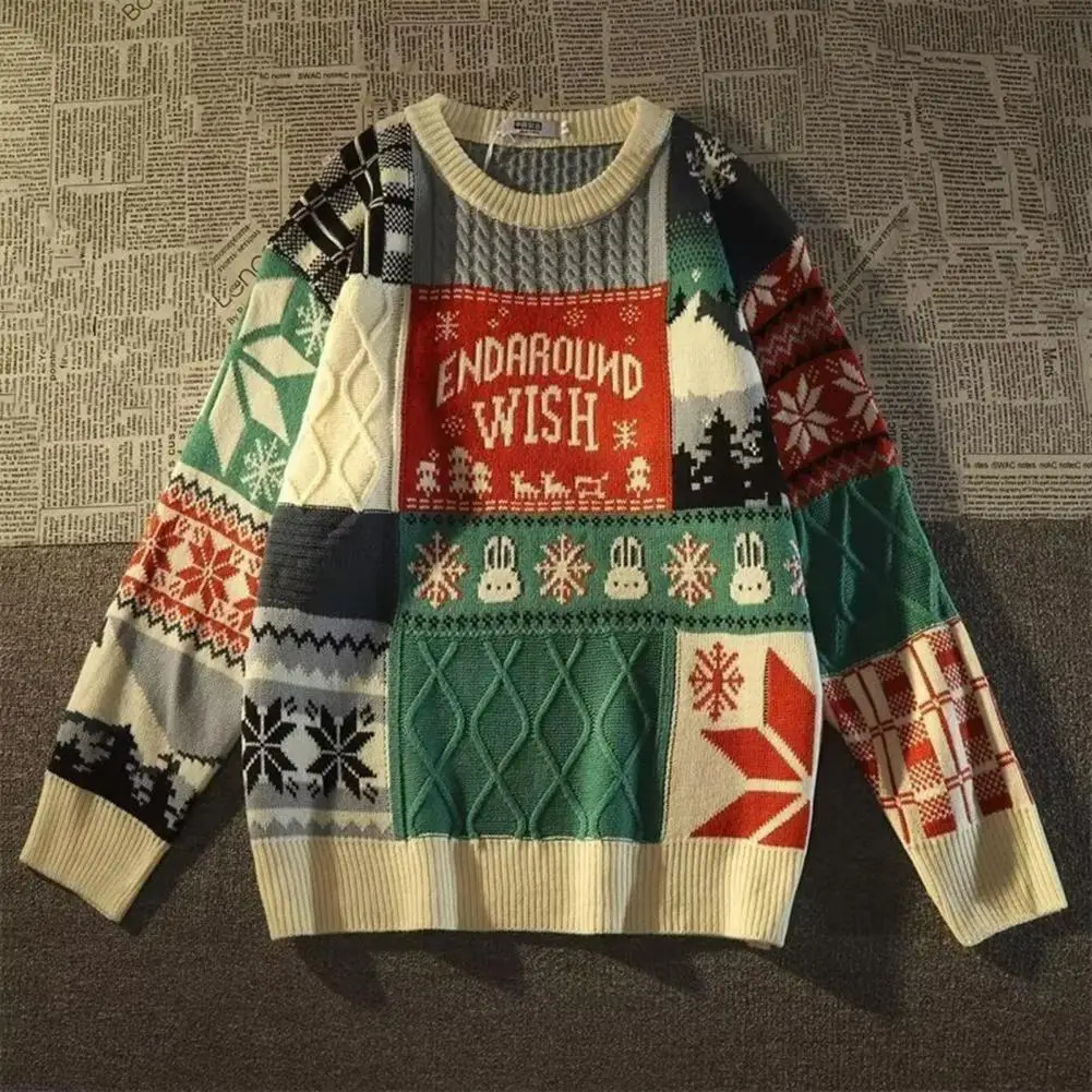 Knitting Sweater American Cute Twist Christmas Long Sleeve Sweater For Men Women Autumn Winter Fashion Loose Pullover Sweater 241106