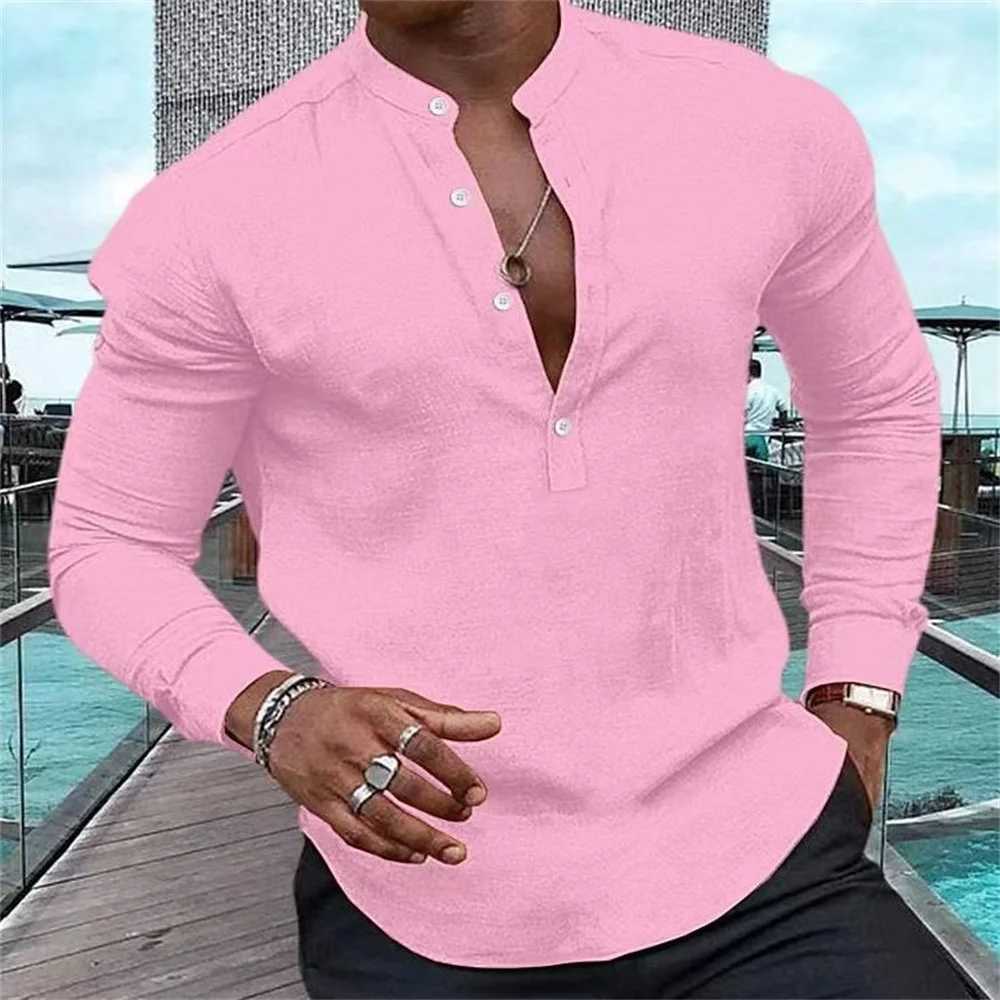 2023 New Mens Henry Shirt Designer Casual Half Button Sports High Quality Soft Material New Mens Long Sve Shirt W241106