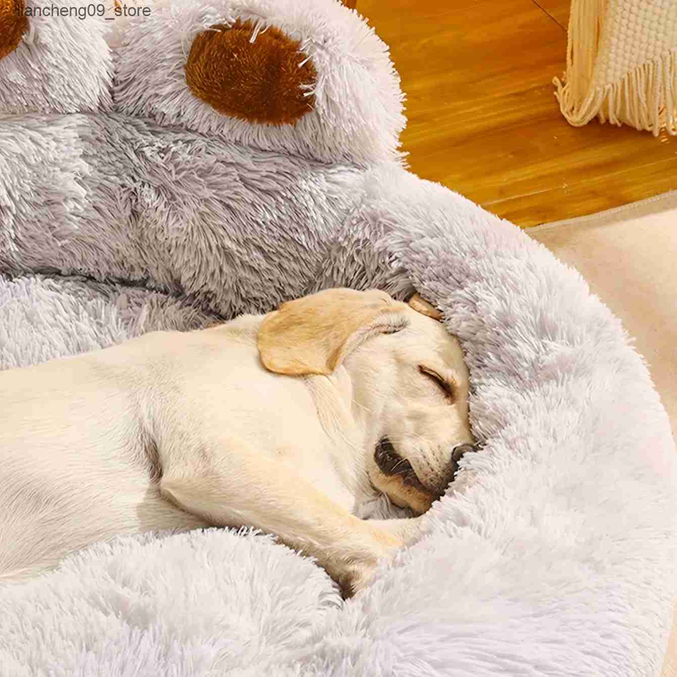 kennels pens Dog bed cat pet sofa cute bear paw shape comfortable and cozy pet sleeping bed suitable for small medium and large soft fluffy pads dog b