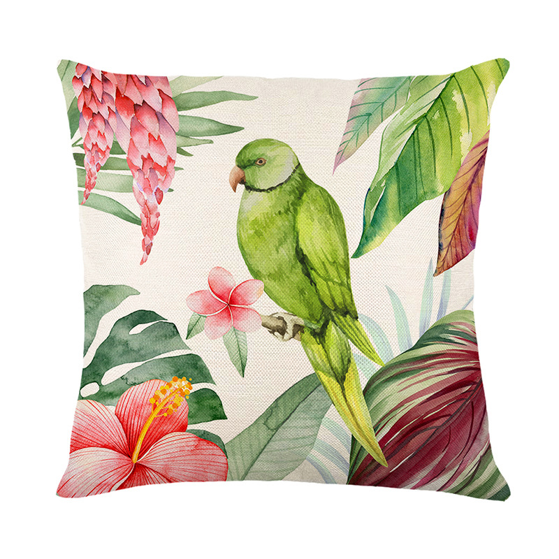 Linen Throw Pillow Cover 18x18 Inch Spring Vintage Watercolor Birds Flowers Green Plants Home Decor Pillowcase Square Cushion Cover for Sofa Bed Couch