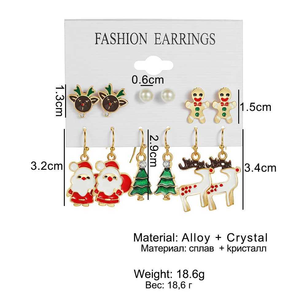 FTCY 6-piece Christmas earring set reindeer Christmas tree snowman moon decoration ring earrings perforated earrings jewelry gifts X241106