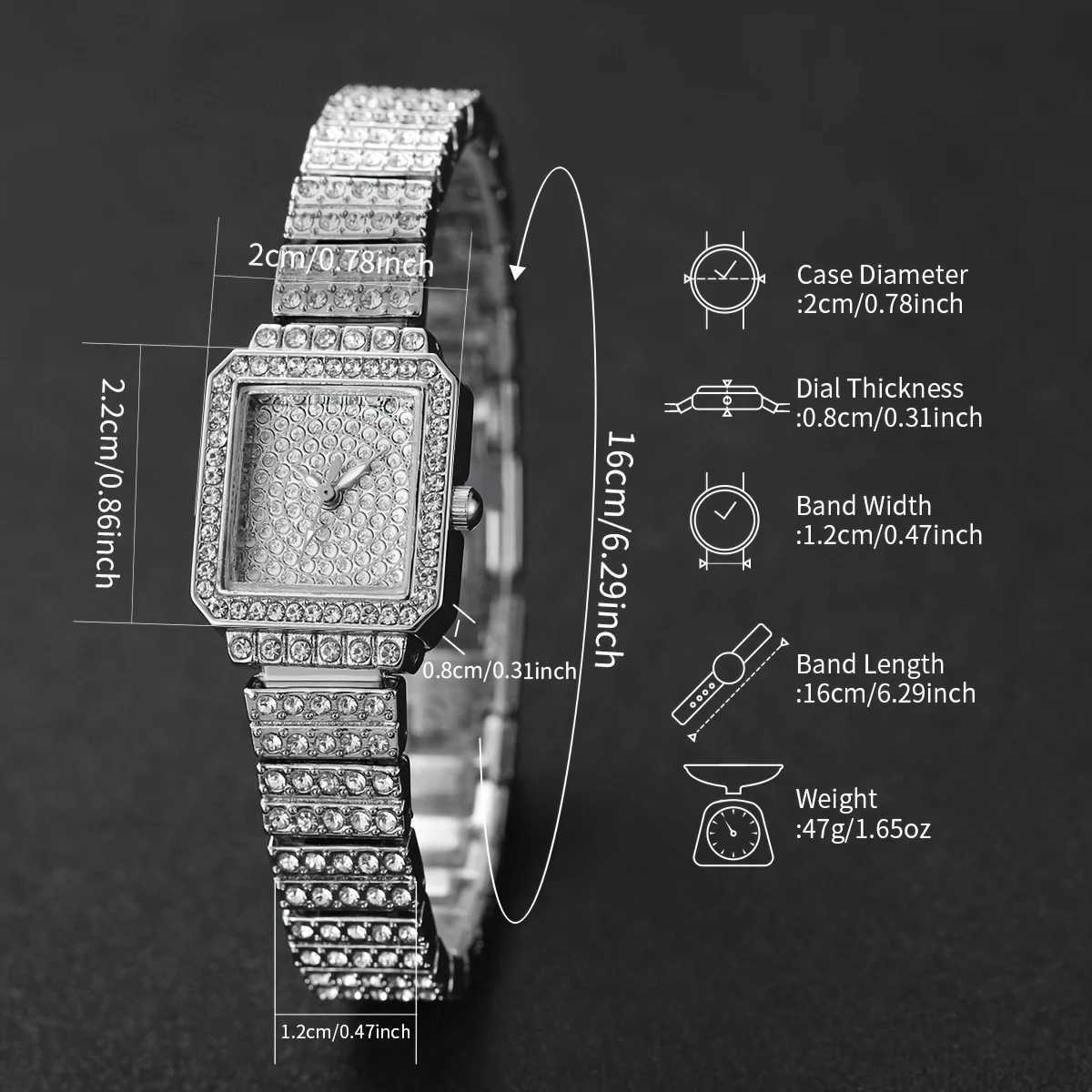 6 pieces/set of warm luxury rhinestone quartz watches sparkling fashion simulation watches and jewelry sets a gift for M X241106