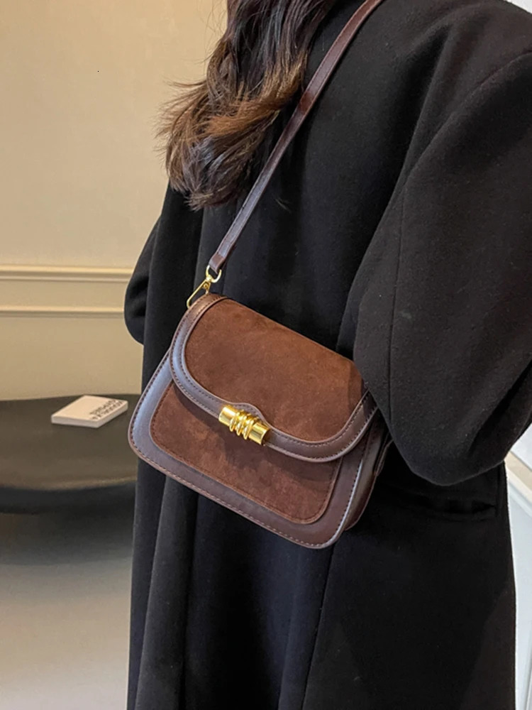 High quality Burgundy retro frosted PU splicing cross shaped bag for women multi-layer compartment square bag classic Commuting handbag241106