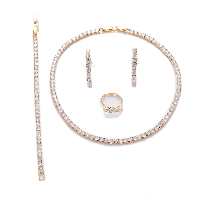 Jewelry Set Sparkling Transparent Elegant Necklace Bracelet Ring Earring Set Fashion BN8954 Retro Accessories 241106