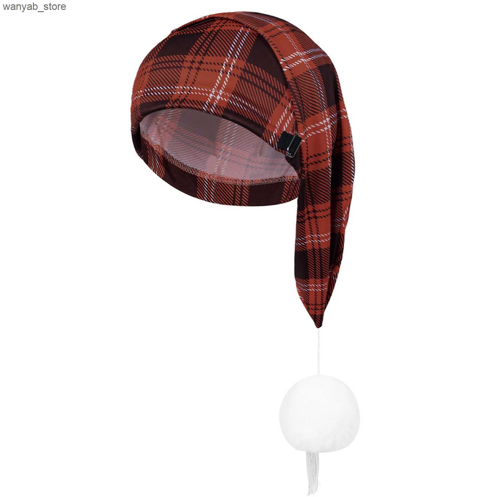 Wide Brim Hats Bucket Hats Mens Night Sping Cap Adjustable Stocking Cap Buffalo Plaid Santa Hat with Pom Ball for Christmas Party Spwear Hat Cap L2409