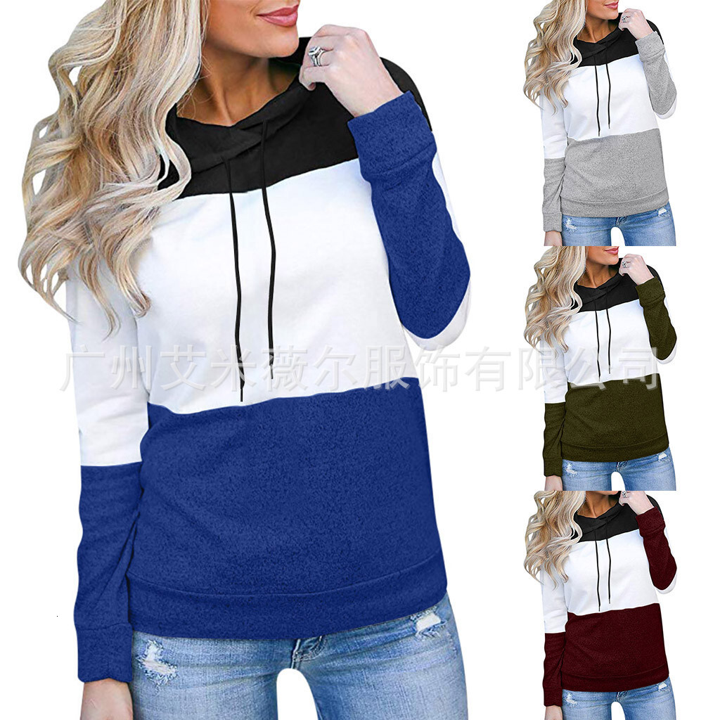 New designer autumn and winter fashion lace up hooded patchwork comparison women's hooded sweatshirt