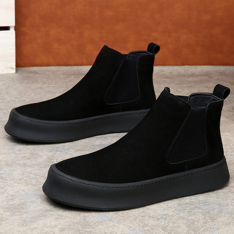 2025 New Designer British Men's High Top Handmade Casual Leather Ankle Men's Elegant Boots Outdoor Men's Warm Plush Fur Shoes