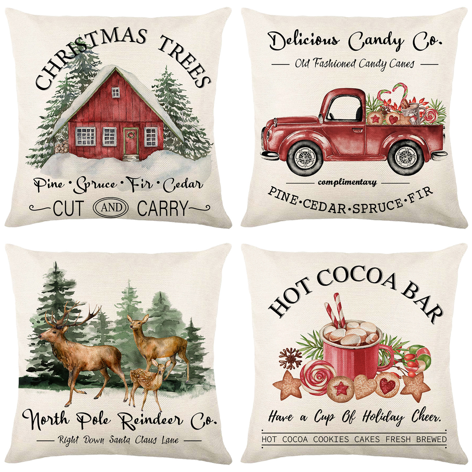 Linen Throw Pillow Cover Christmas moose print pillow case Home Decor Pillowcase Square Cushion Cover for Sofa Bed Couch
