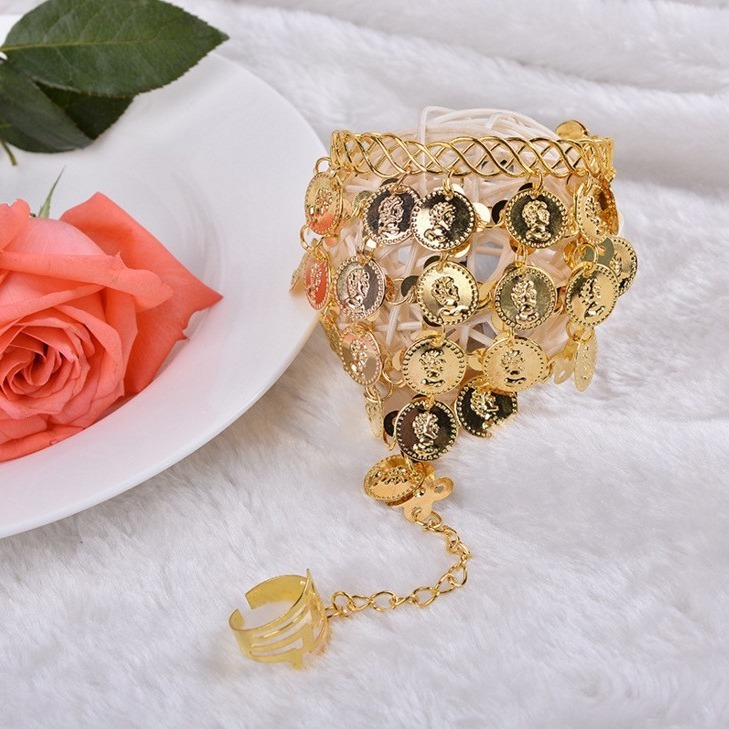 Exotic Ethnic Style Coin Bracelet Indian Dance Performance Costume Jewelry Accessories Gold Circular Ring Bracelet