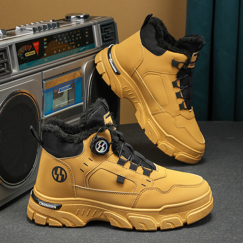 2025 New Men's High Top Platform Winter Outdoor Designer Shoes, Cold Resistant And Warm Cotton Fashionable Rotating Buckle Men's Multifuncti