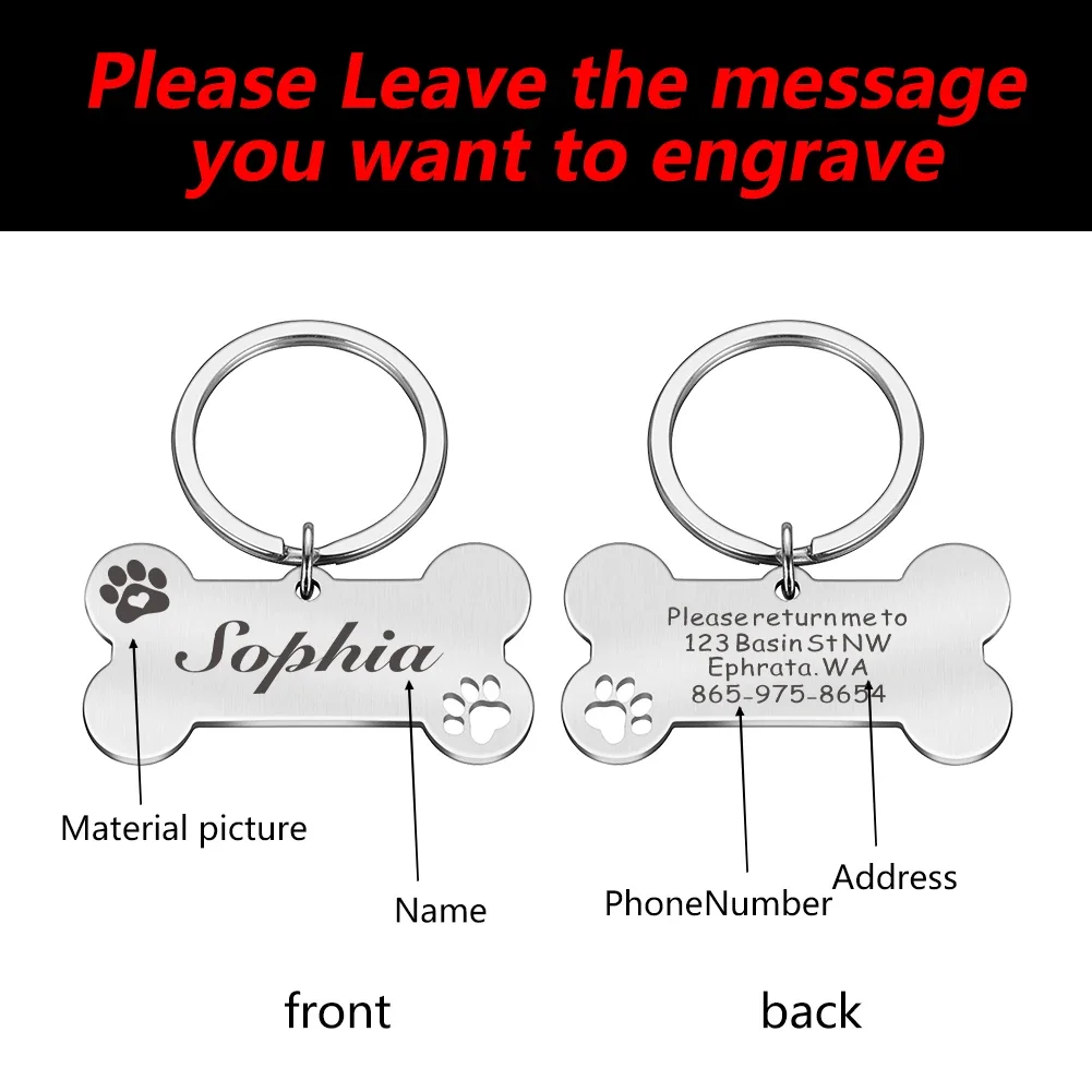 Personalized Dog Collar Address ID Tags for Dogs Medal with Engraving Name Customizable Kitten Puppy Accessories Necklace Chain