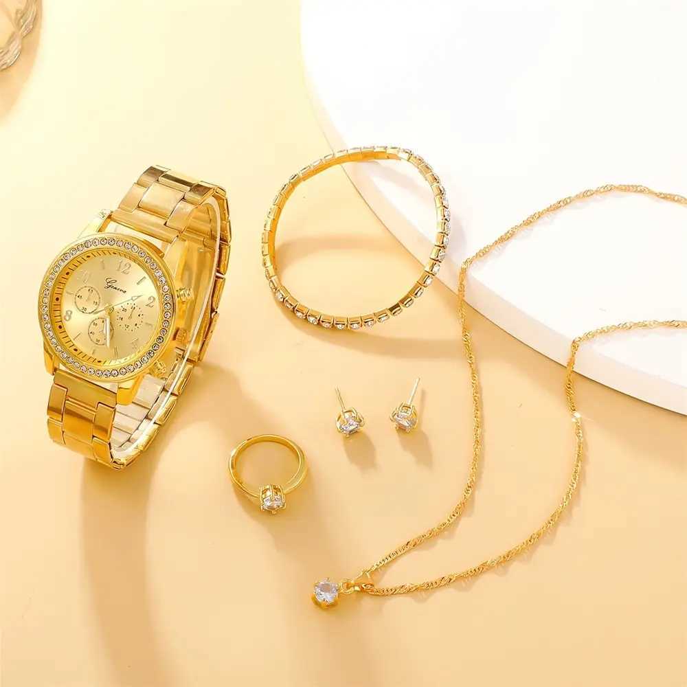 6-piece luxury watch necklace earrings rhinestones fashionable watch casual womens watch bracelet set clock X241106