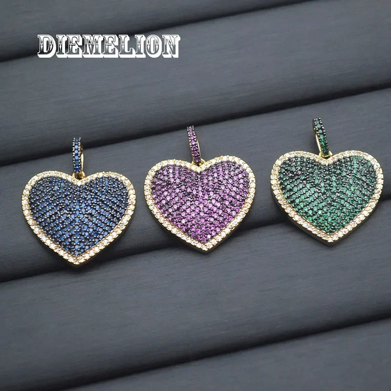 High quality two tone sparkling 5A color CZ crystal love heart pendant suitable for womens jewelry making products 241106