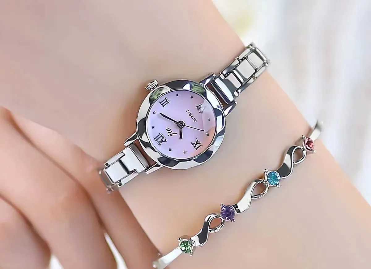 Ladies Watch Fashion Student Small Round Dial Steel Strap Trend Temperature Quartz Watch Personalized Bracelet Watch Relojes X241106