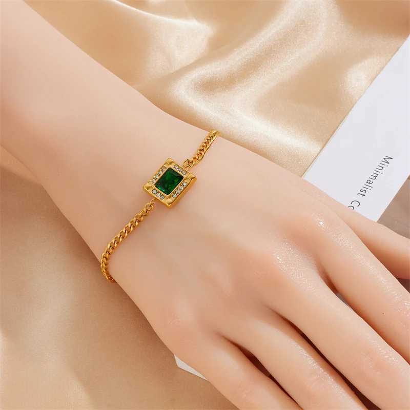 DIEYURO 316L stainless steel Geely green zircon necklace bracelet earrings used for warm and trendy jewelry 5-piece set party gifts X241106