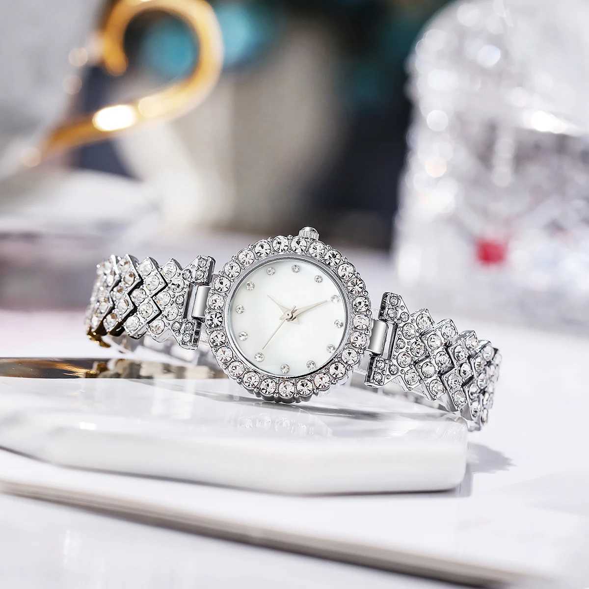 6-piece/set Wens Fashion Watch Luxury Synthetic Diamond Set Stainless Steel Quartz Watch Bracelet Ring Earring Set X241106