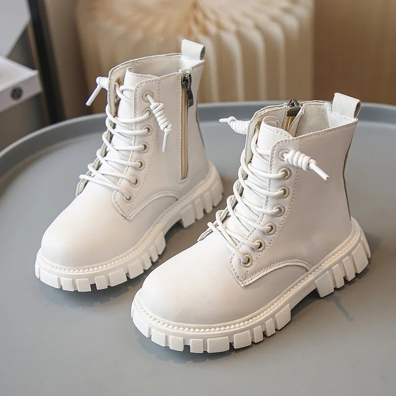 Childrens Platform Ankle Boots Autumn Winter Girls Causal Black Leather Boots Fashion Non-slip Kids School Thick Bottom Boots 241106