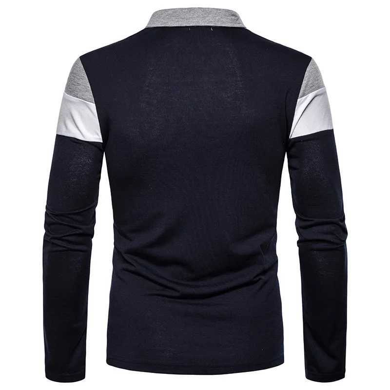 Mens long sleeved Sve mens casual fashion contrasting color business casual lapel mens top W241106