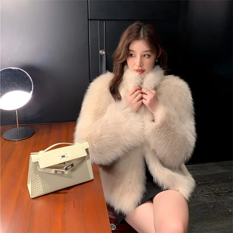 Fox Fur Fashion Fur One Piece Coat Winter Vertical Collar Thick Coat 241031