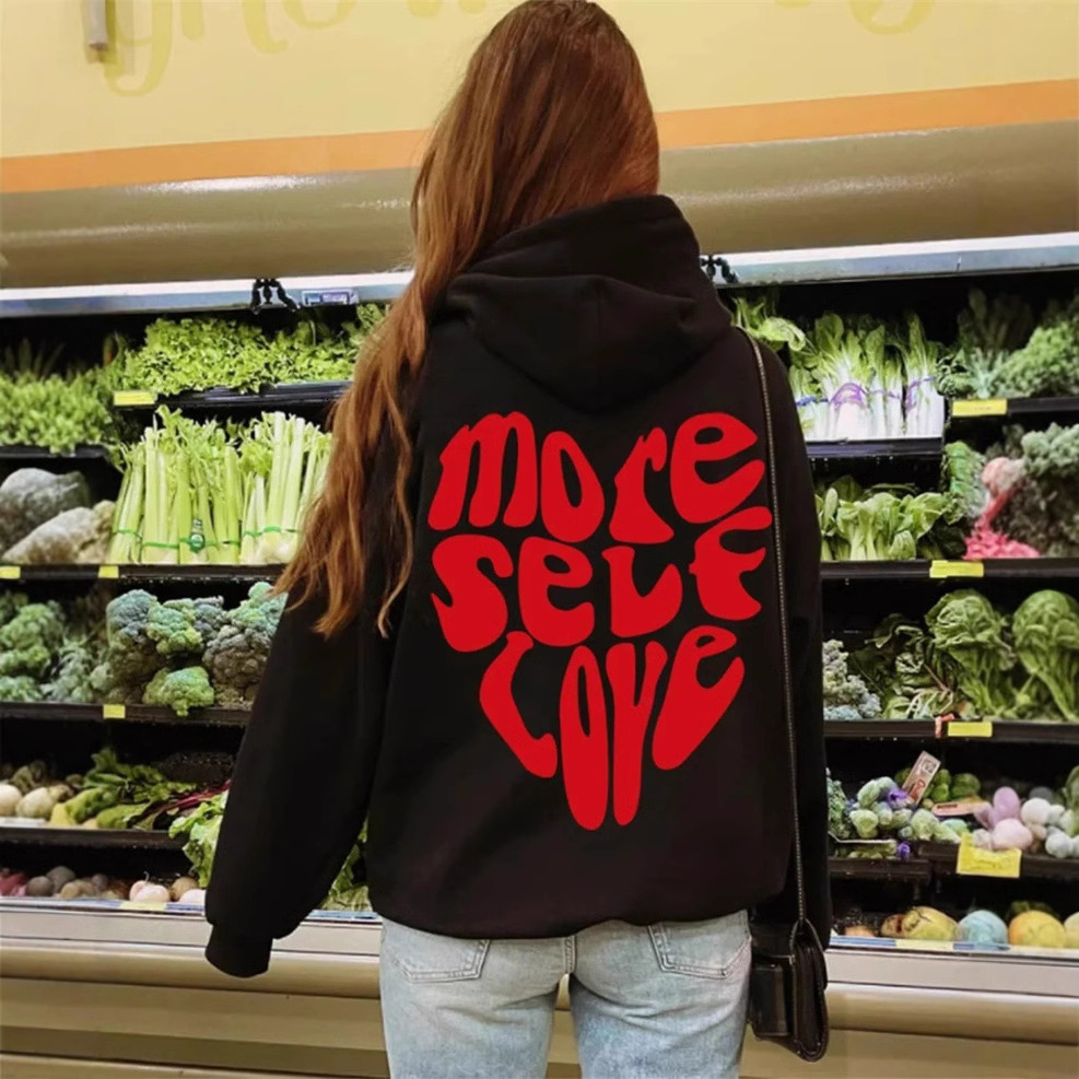 New designer American minimalist new product off shoulder sleeves and Gothic printed hooded sweatshirt fashion hoodie