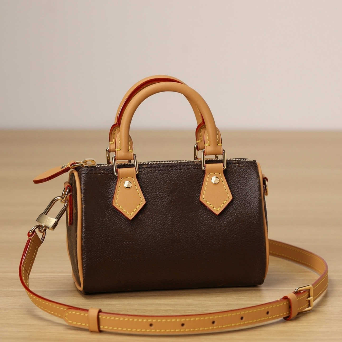 Designer Mini speed Nano 16cm Shoulder Bag Women Leather Denim Crossbody Luxury Brand Embossed Tote Purse Brown Flower Handbag 20cm