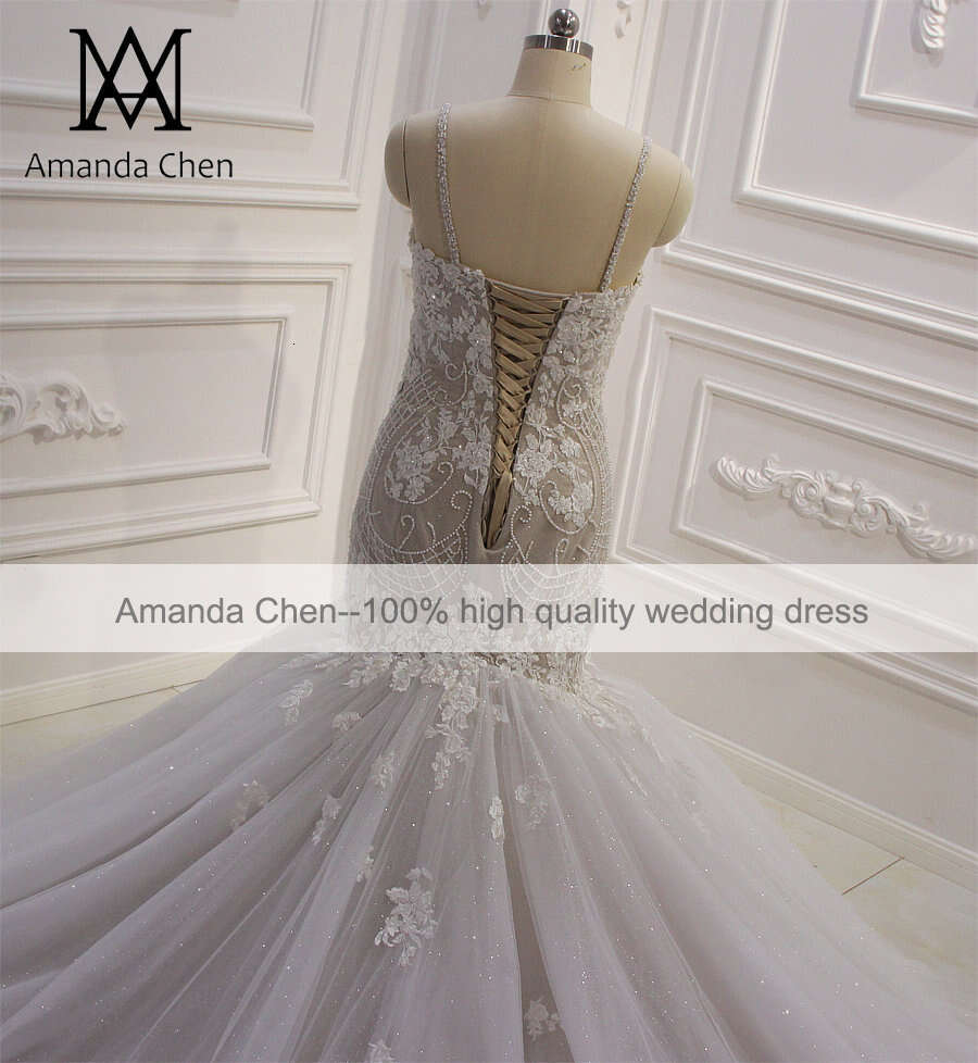 hochzeitskleid Spaghetti Straps Lace Appliqued Mermaid Wedding Dress