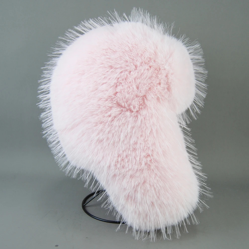 Fashionable and Fluffy Russian Womens Round Hat Artificial Fur Hat Womens Winter Hat Artificial Raccoon Fur Bear Faxu Fox Bomber Hat 241106