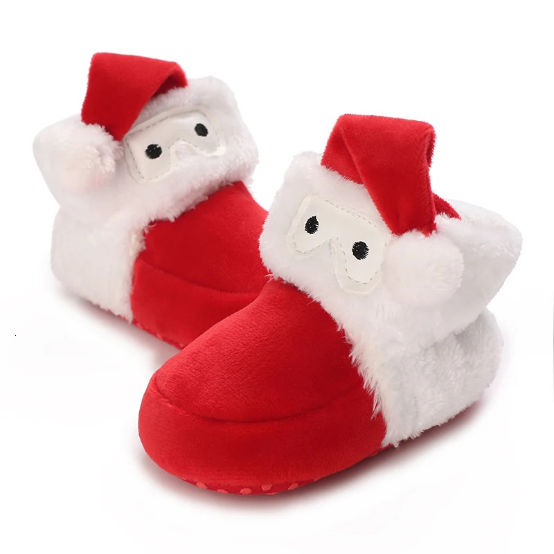 Cute wool slippers for babies aged 0-18 months soft anti slip Christmas boots for toddlers and boys winter reindeer Christmas boots 241106