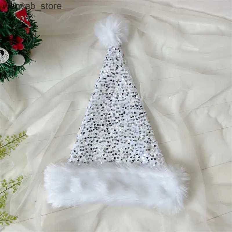 Wide Brim Hats Bucket Hats Colorful atmosphere hat Christmas Sequin Hat for Adults Solid Color Sparkle Santa Cap Party Christmas Home Decor 31*47cm L2