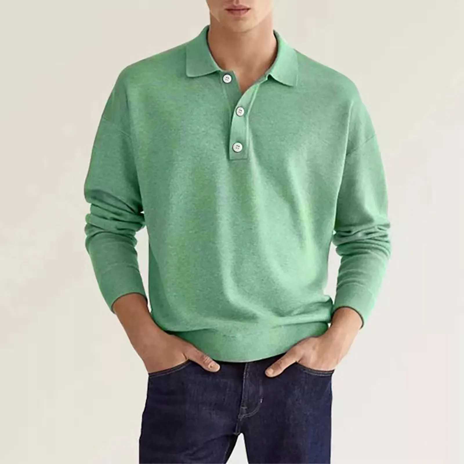 Formal white shirt mens spring and autumn fashion casual solid color button long Sve V-neck top W241106