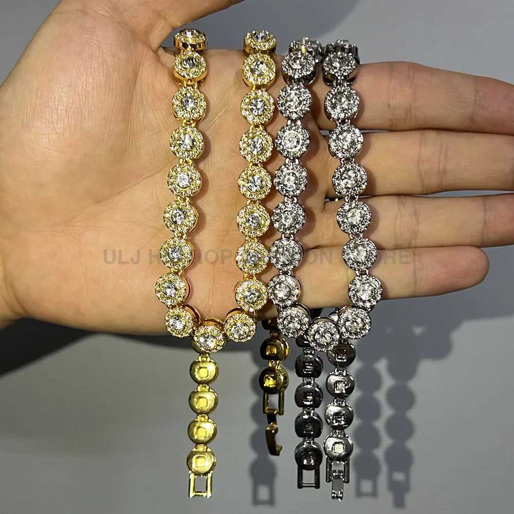J Hip Hop d Out New 10mm Round Sparkling Water Diamond Cuban Tennis Chain Necklace Mens Text X241106