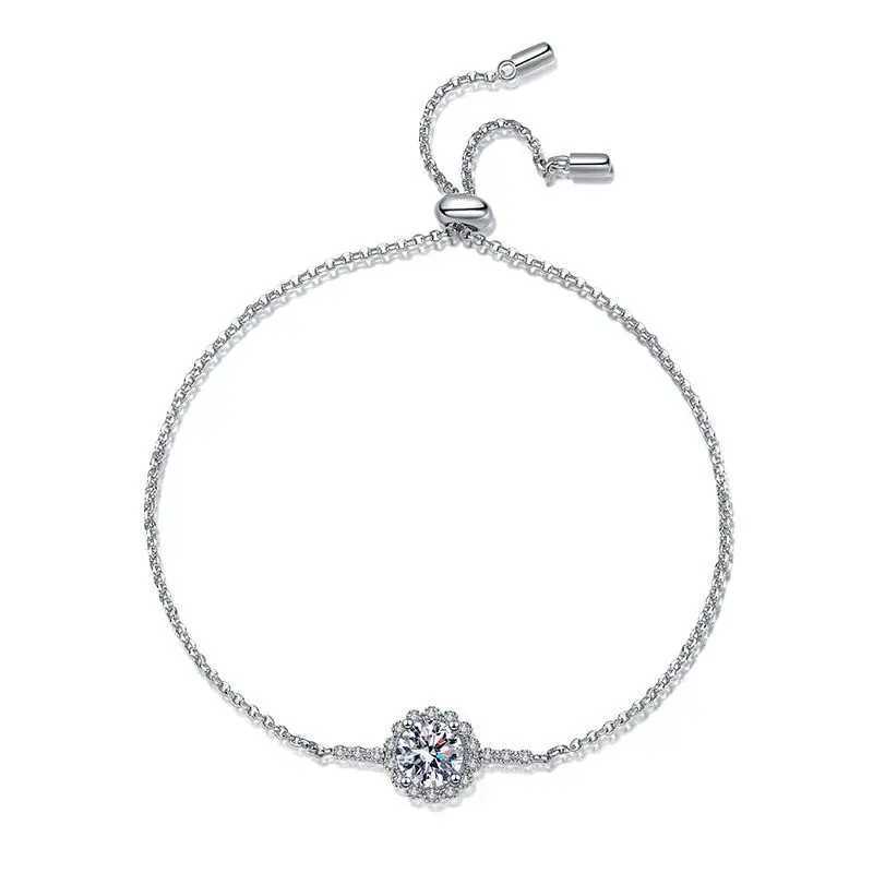 S925 Pure Silver Bracelet Round 1ct 8H8A Cut VVS D Colored Moissanite Diamond Bracelet X241106