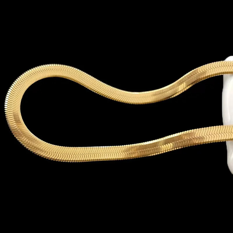 10MM Mens Snake Long Chain Necklace Gold Plated Flat Herringbone Choker Hip Hop Male Choker Colar Jewelry Gifts for Him 36-76CM240327