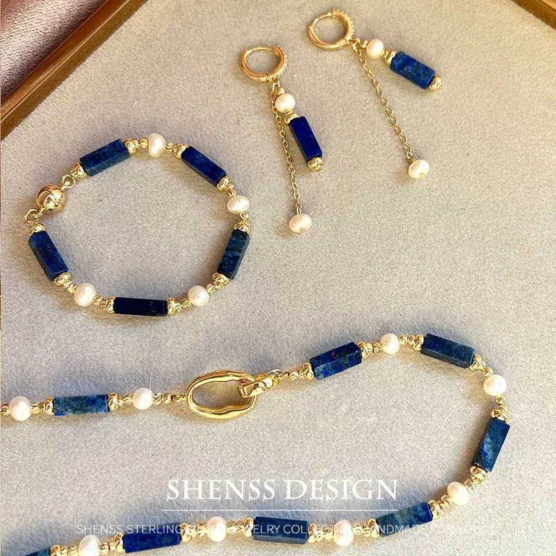 Exclusive n personalized natural freshwater pearl lapis lazuli necklace bracelet copper plated 14k gold accessories 241106