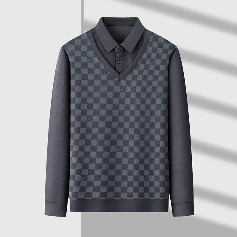 New mens casual fashion plaid print long Sved solid color Fe two-piece comfortable casual top W241106