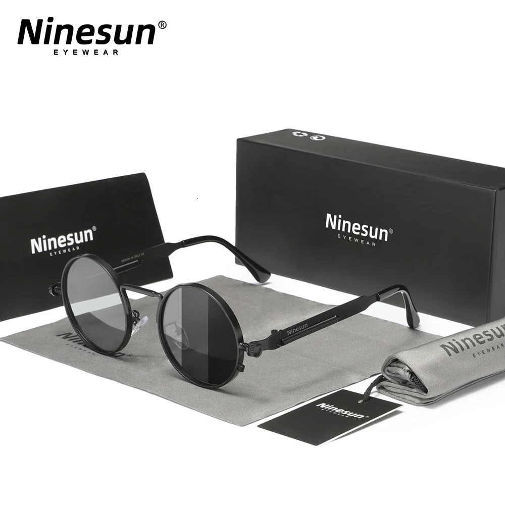 Ninesun Pochromic Gothic Steampunk Sunglasses Polarized Retro Round Mens Metal Frame Sunglasses 241106