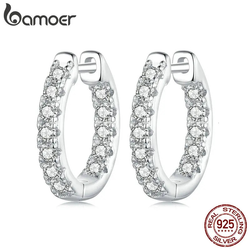 Platinum Plated Hoop Earrings for Women D Color Round Cut Lab Diamond 925 Silver Hypoallergenic Earrings 241106