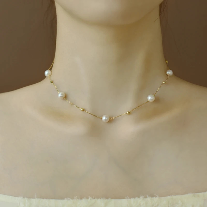 XF800 Natural Freshwater Pearl Necklace Exquisite Jewelry Near Round Necklace Gold Filled Anniversary Gift x10013 241106