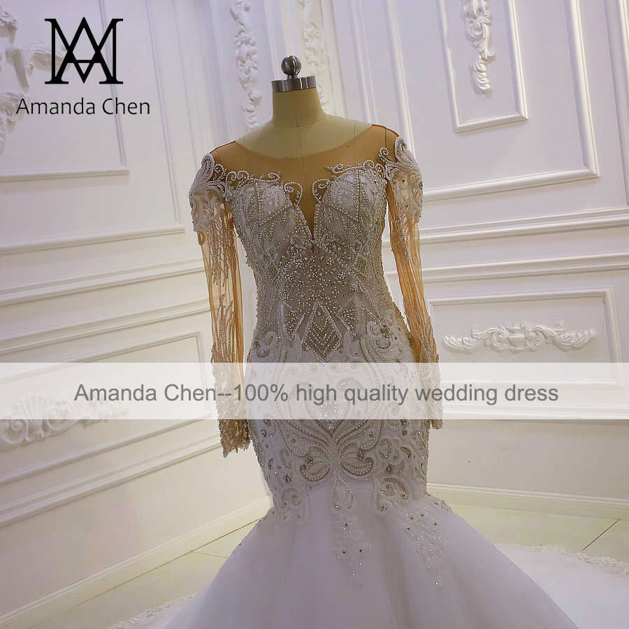 Long Sleeve Beaded Mermaid Wedding Dress