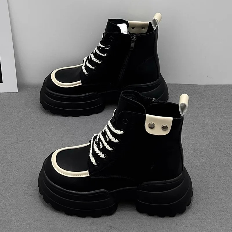 2025 New Women's Ankle Lace Casual Boots Outdoor Mixed Color Round Head Snow Boots High Top Side Zipper Warm Shoes For Women