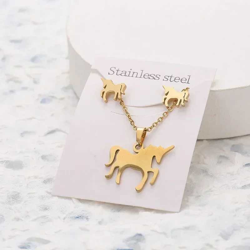 30 sets/batch of stainless steel gold colored flower cat pendant chains necklaces earrings grammar jewelry sets X241106