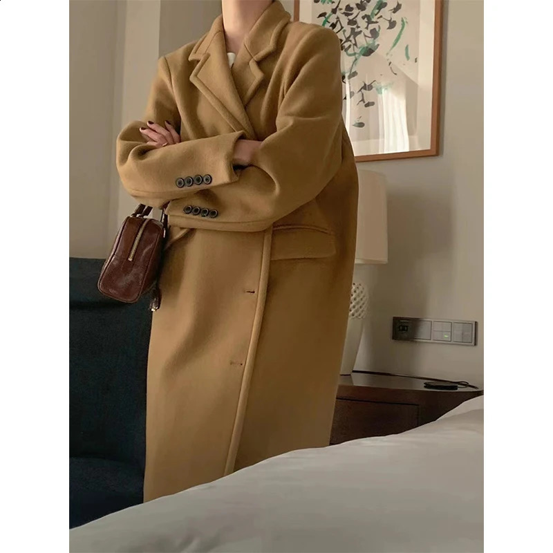 MEXZT Long Wool Blends Coat Streetwear Black Woolen Jackets Elegant Commute Blazer Overcoat Winter Korean Chic Outerwear 241105