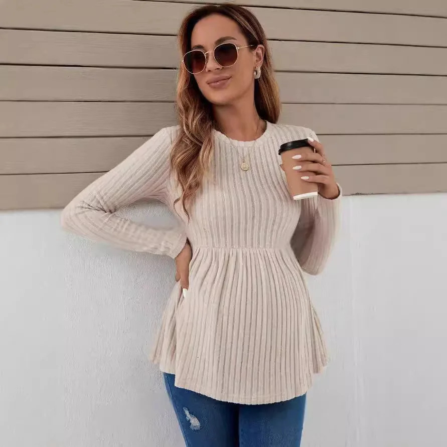 Pregnancy Dresses Blouse Spring Autumn Longsleeved Maternity Woman Solid Color Pullover Pregnant Tshirt Mother Clothes 241106