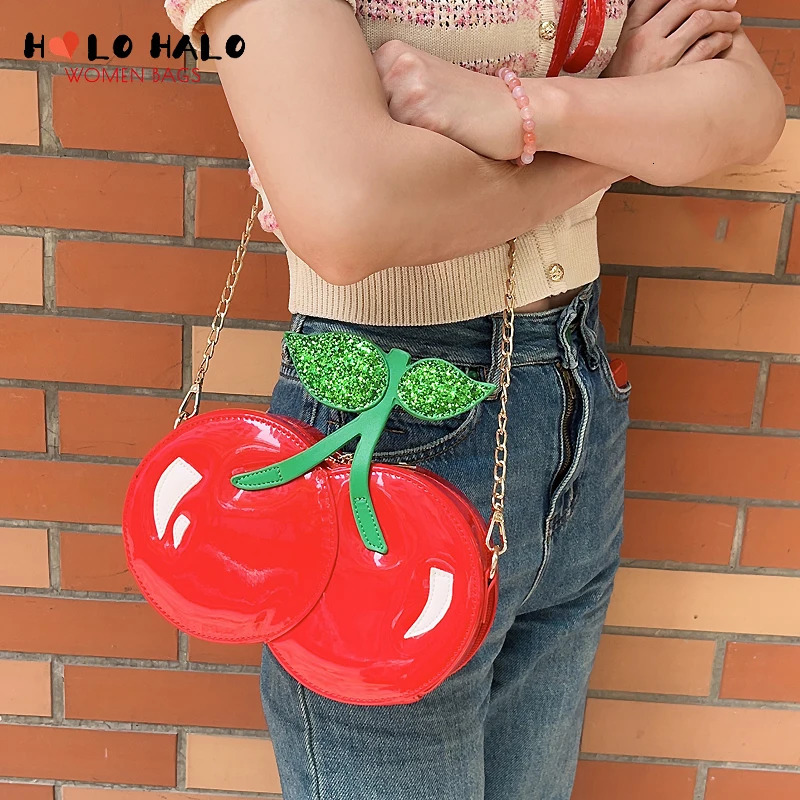 Fresh cherry shaped chain shoulder bag suitable for women novel wallets and handbags girls red clutch interesting shape er bag cross body241106